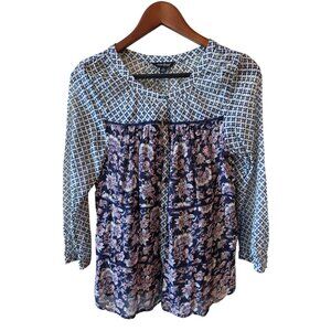 Lucky Brand Womens Small Blue Paisley long sleeved top